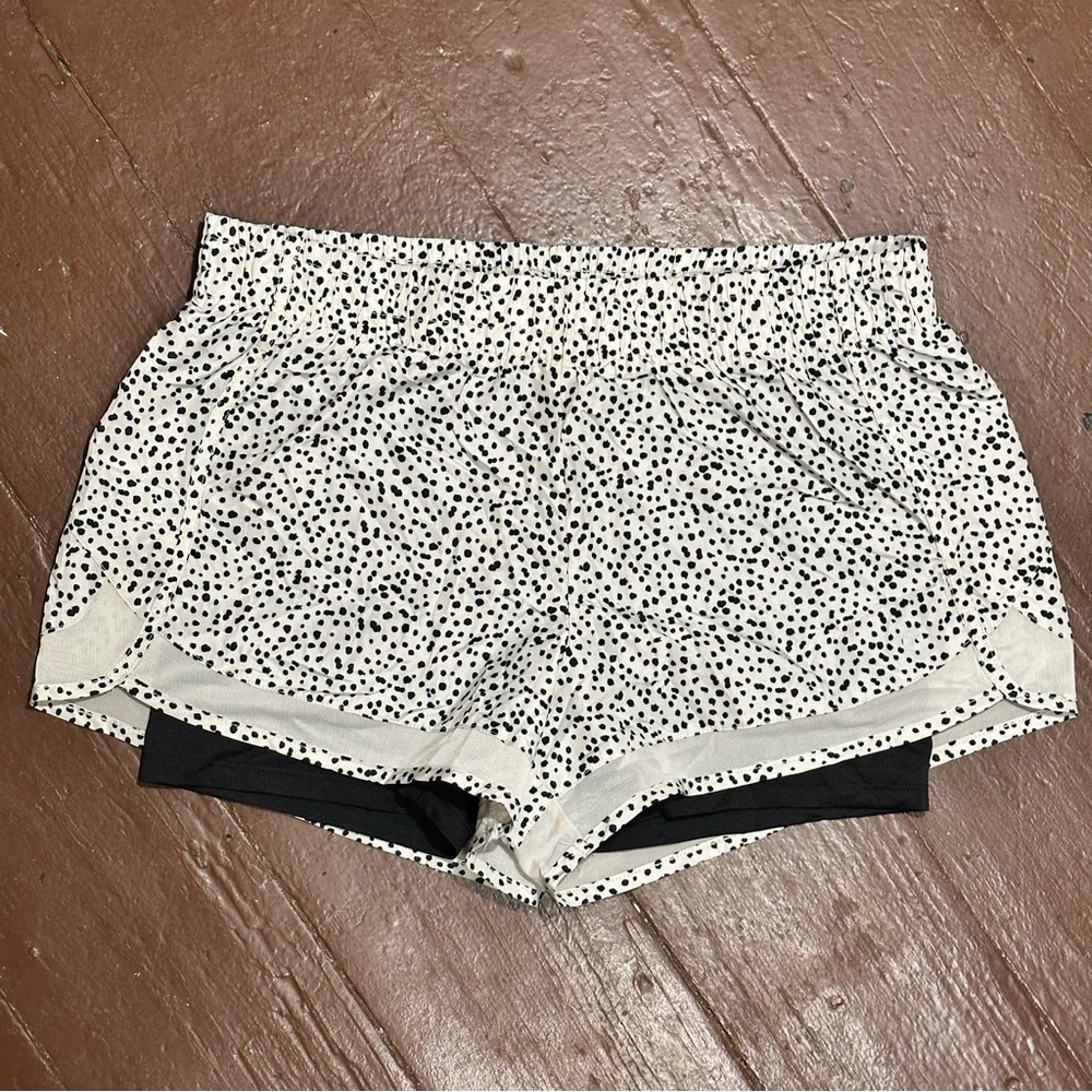 RBX White Black Spotted Running Shorts With Built In Under Shorts Women’s Size L
